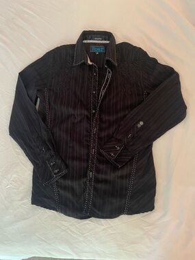 Roar Black Pinstripe Studded Western Shirt